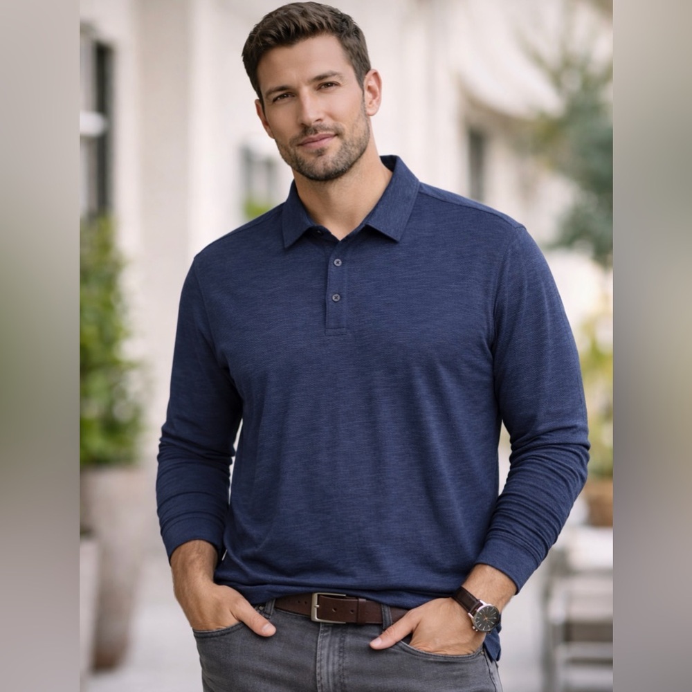 Joseph Abboud Men’s size XL Slim Fit Long Sleeve Polo Shirt Blue(A466)✨